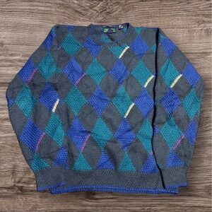 Vintage Alexander Julian Colors Cosby 3D Wool‎ Knit Grandpa Sweater Size XL